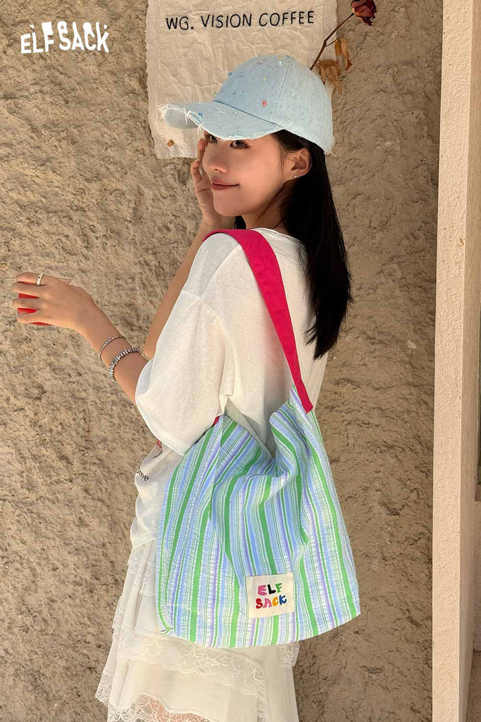 ELFSACK Striped Canvas Tote Bag