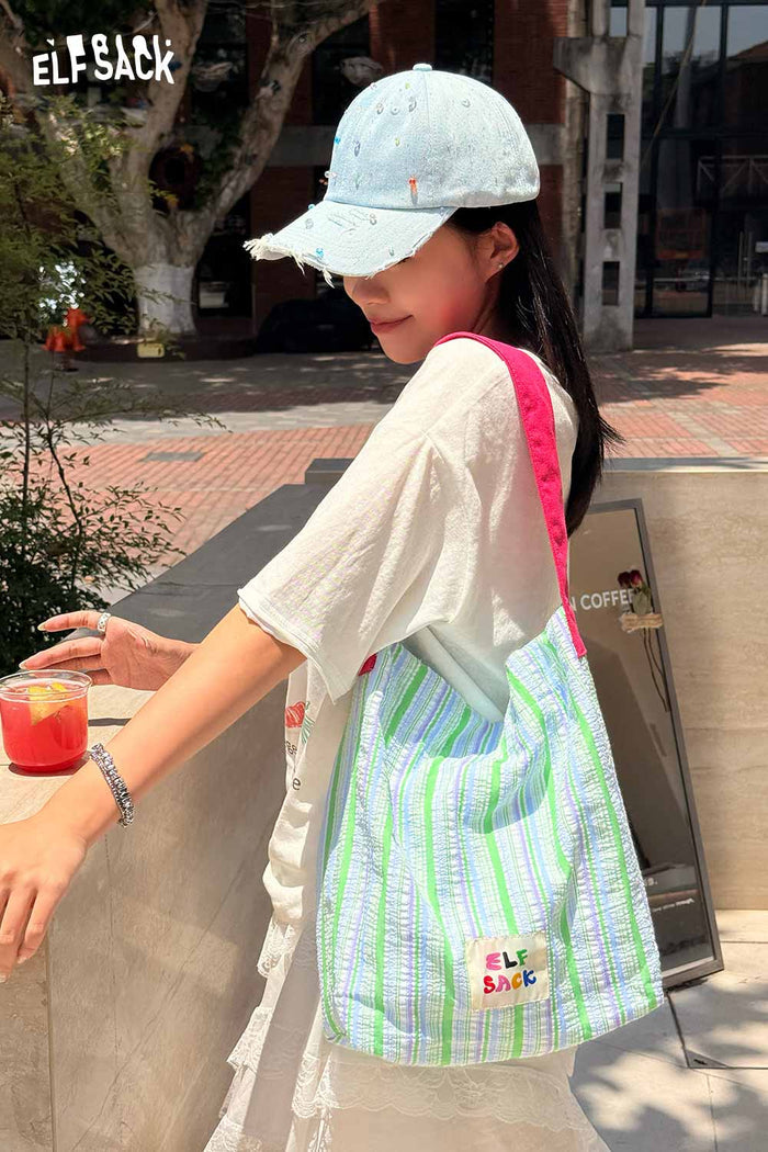 ELFSACK Striped Canvas Tote Bag