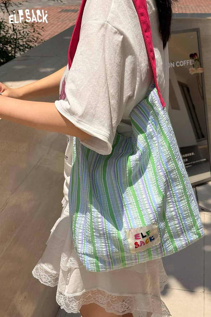 ELFSACK Striped Canvas Tote Bag