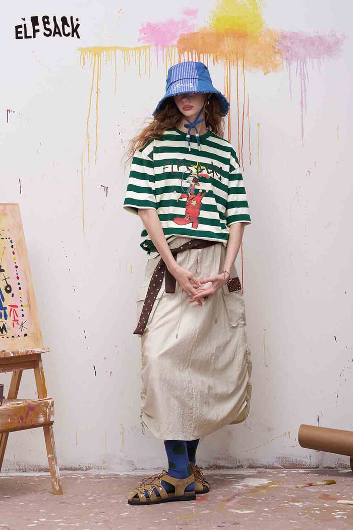 ELFSACK Striped Cartoon Print Tee