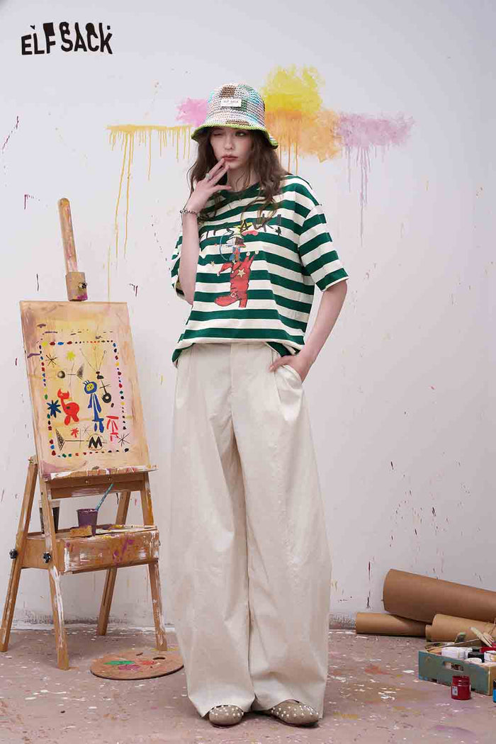 ELFSACK Striped Cartoon Print Tee