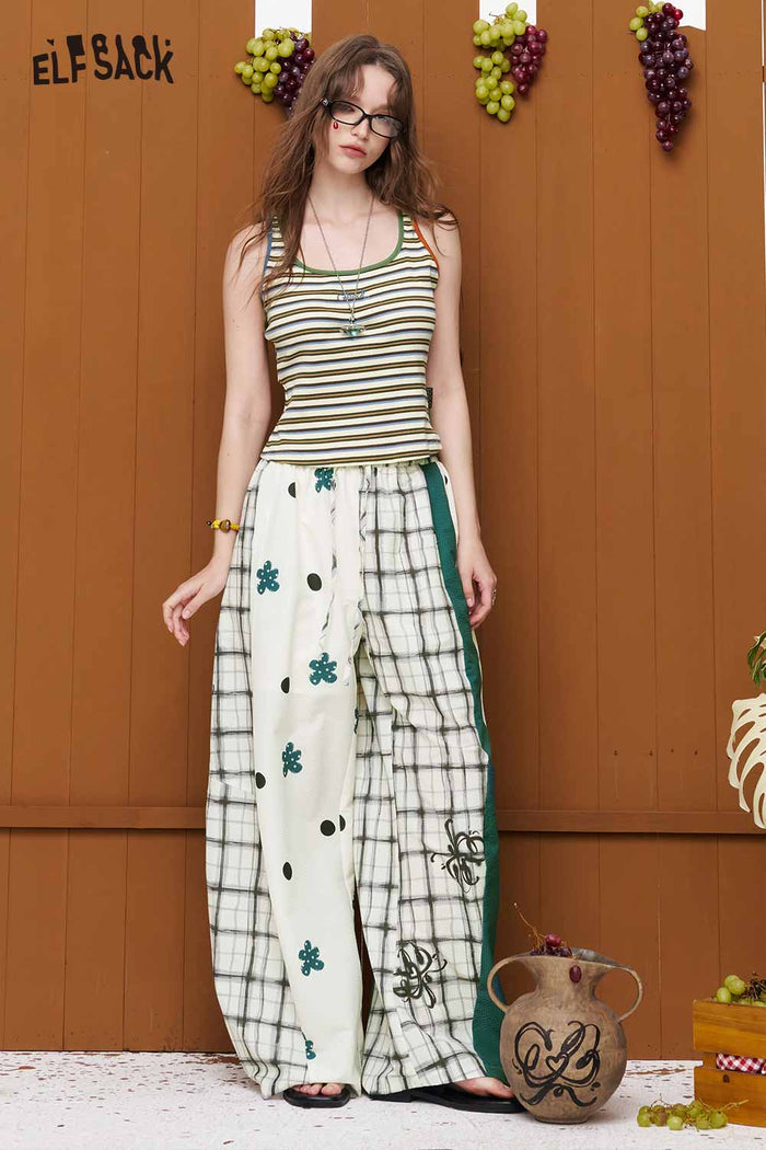 ELFSACK Striped Colorful Trim Embroidered Tank Top