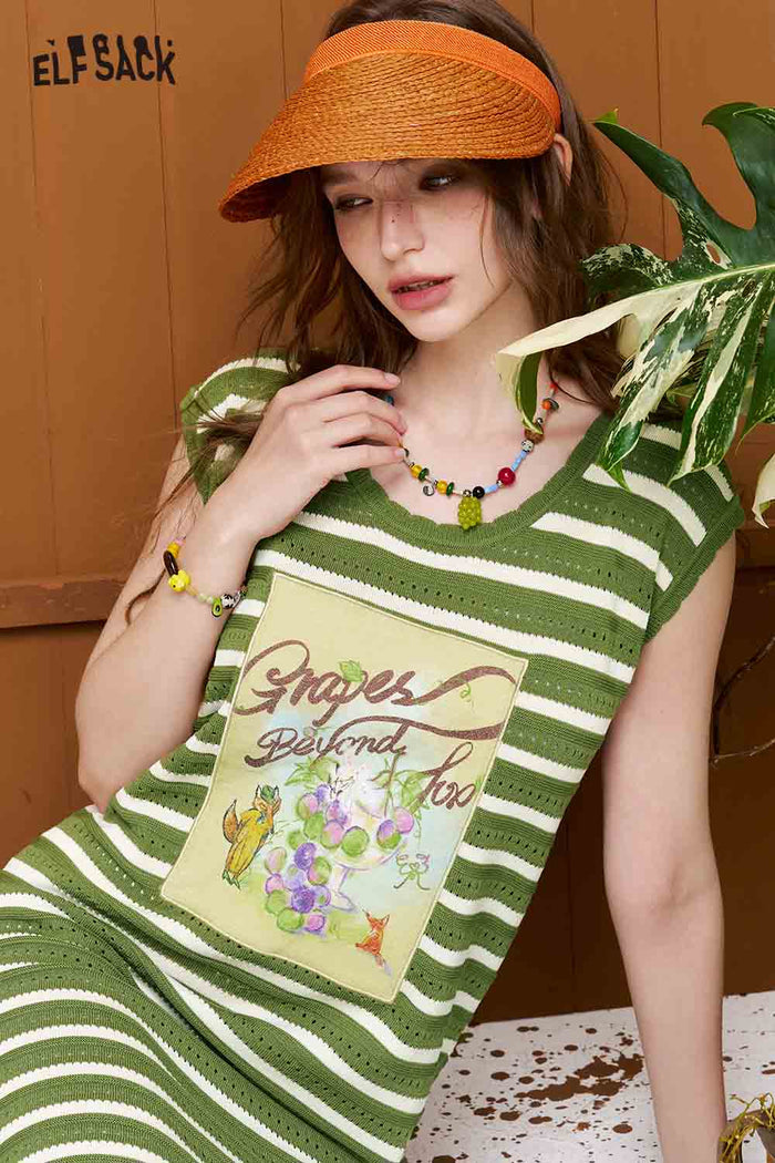 ELFSACK Striped Cutout Floral Patchwork Maxi Dress