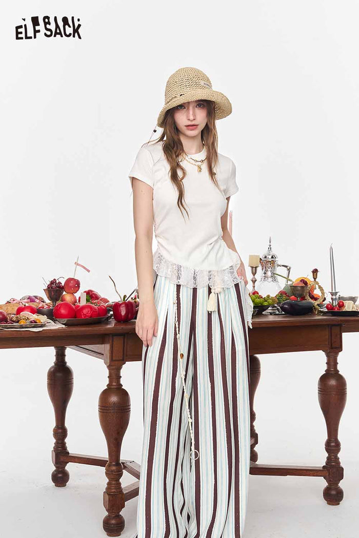 ELFSACK Striped High-Waisted Flowy Wide Leg Pants