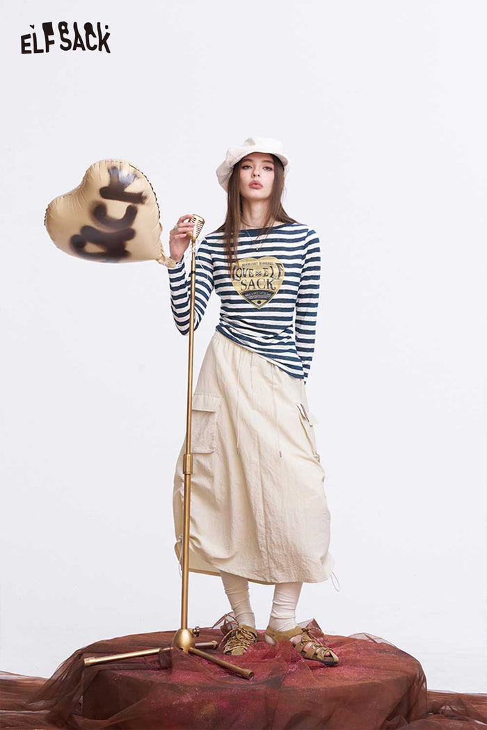 ELFSACK Striped Long Sleeve T-Shirt with Heart Print