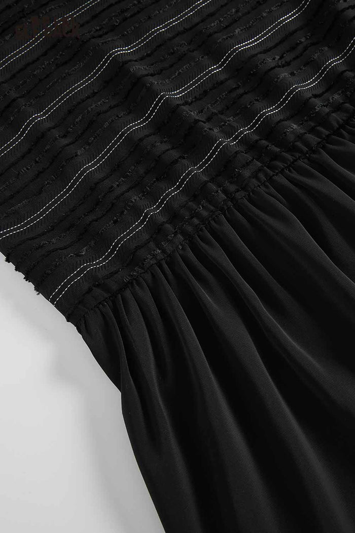 ELFSACK Striped Textured Ruffle Hem Midi Dress