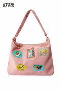 ELFSACK Suede Animal Stamp Embroidery Cute Tote Bag