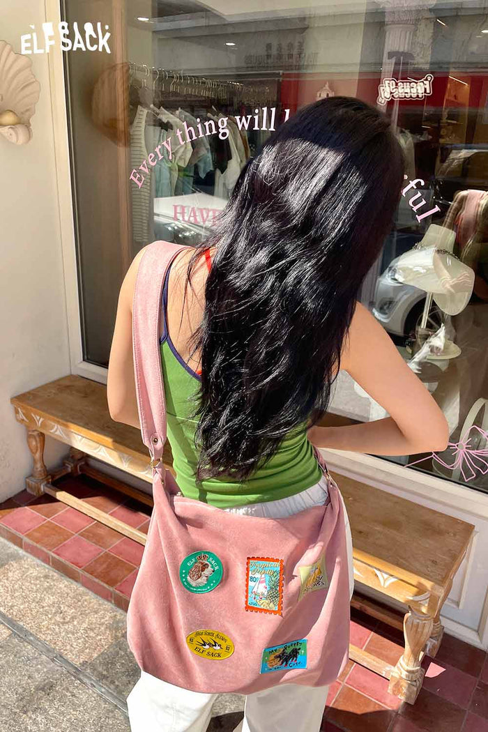 ELFSACK Suede Animal Stamp Embroidery Cute Tote Bag