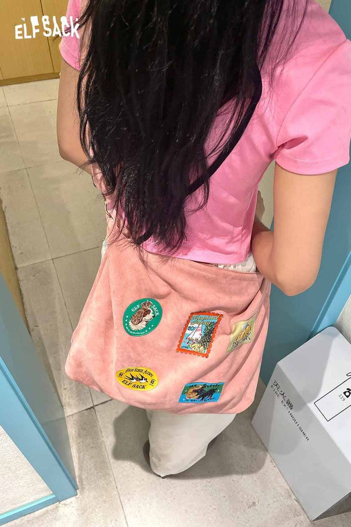 ELFSACK Suede Animal Stamp Embroidery Cute Tote Bag