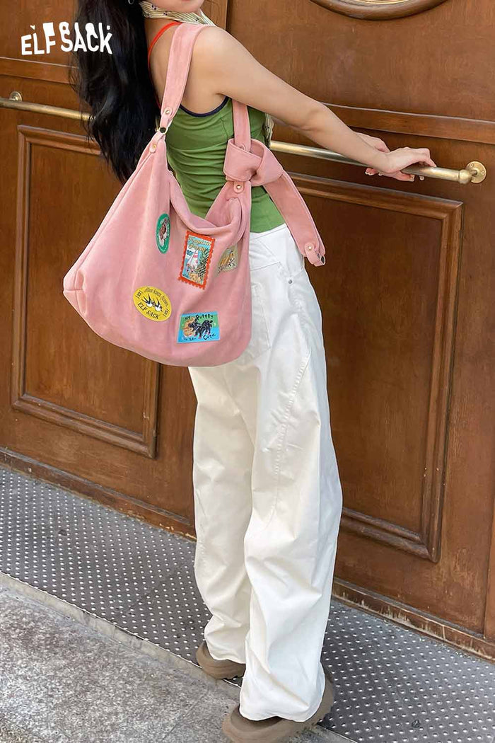 ELFSACK Suede Animal Stamp Embroidery Cute Tote Bag