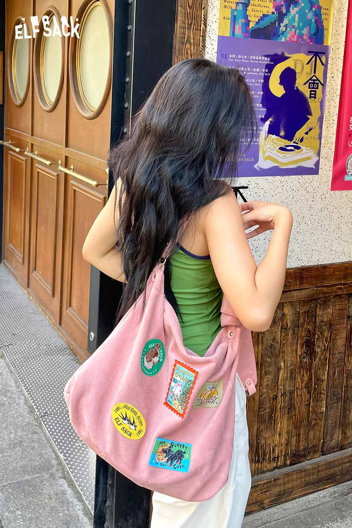 ELFSACK Suede Animal Stamp Embroidery Cute Tote Bag