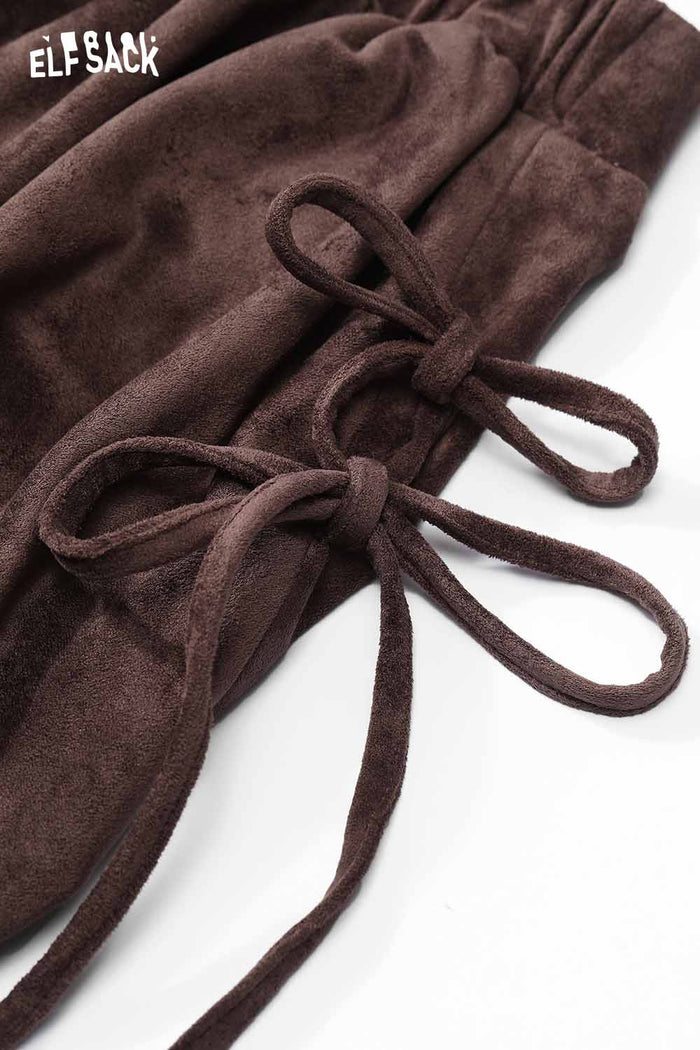ELFSACK Suede Fabric Bloomer Style Mini Skirt