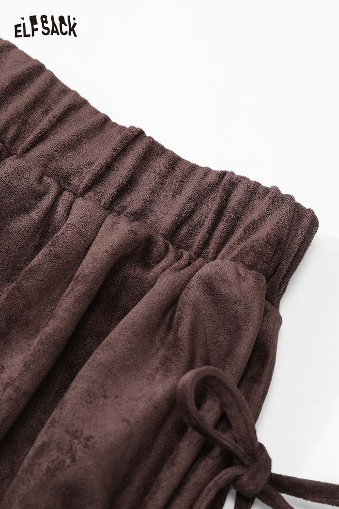ELFSACK Suede Fabric Bloomer Style Mini Skirt