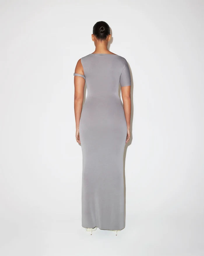 Sueded Stretch Twist Maxi Dress | Steel Grey