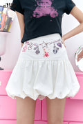 ELFSACK Sweet High Waisted White Floral Bud Chic Skirt