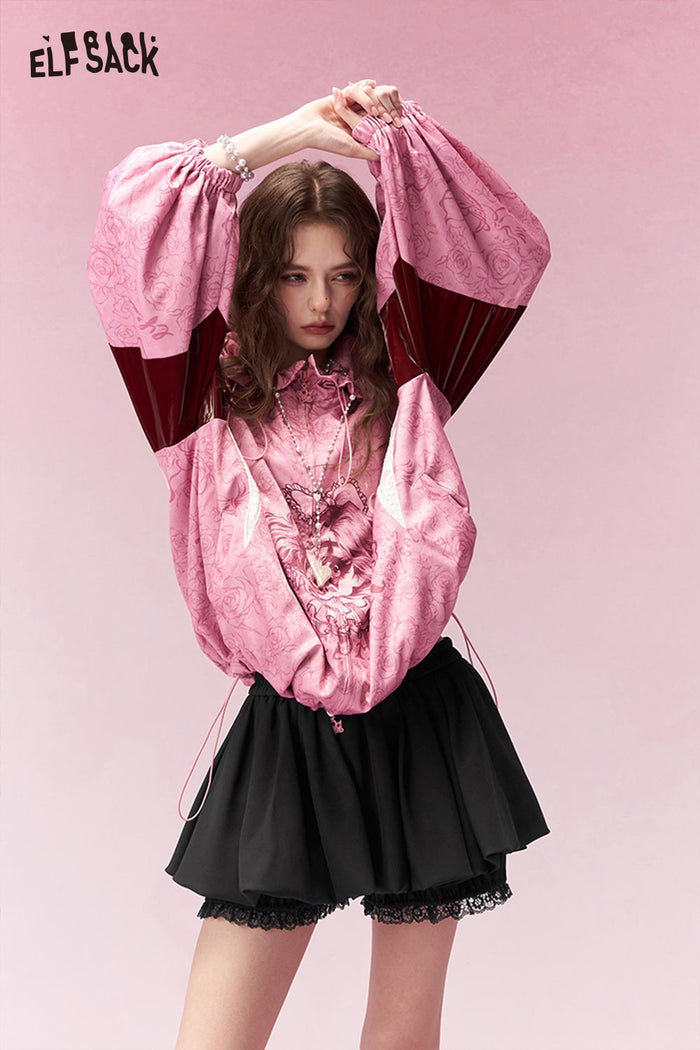 ELFSACK Sweet Lace Insert Black Tulip Hem Skirt
