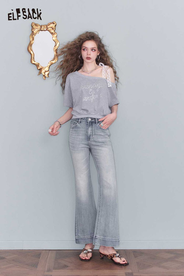 ELFSACK Sweet Lace Strap One-Shoulder Top
