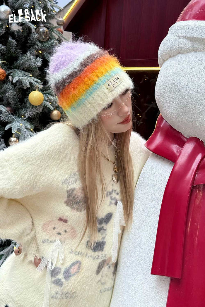 ELFSACK Sweet Rainbow Striped Warm Knit Beanie