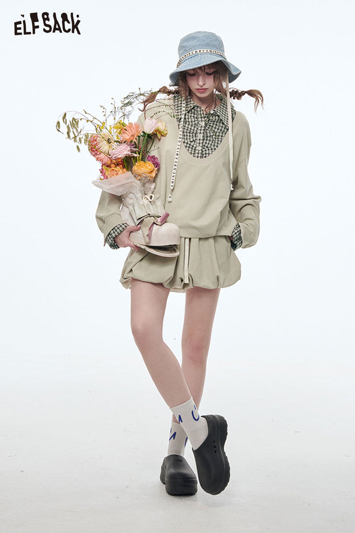 ELFSACK Sweet Sports Sweatshirt Mini Skirt Suit