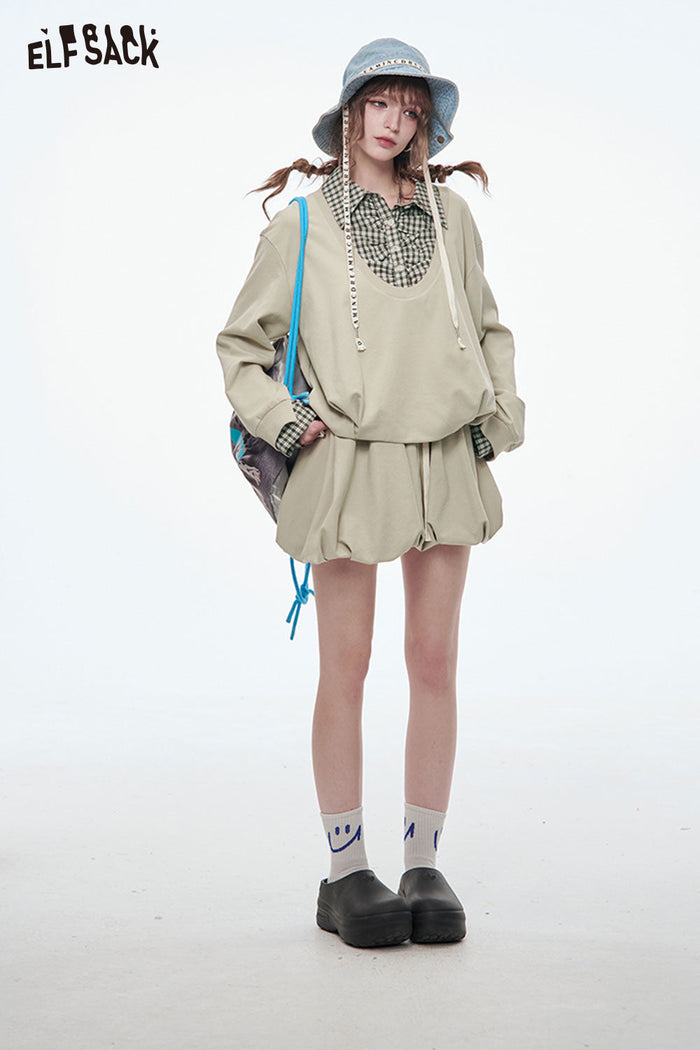 ELFSACK Sweet Sports Sweatshirt Mini Skirt Suit