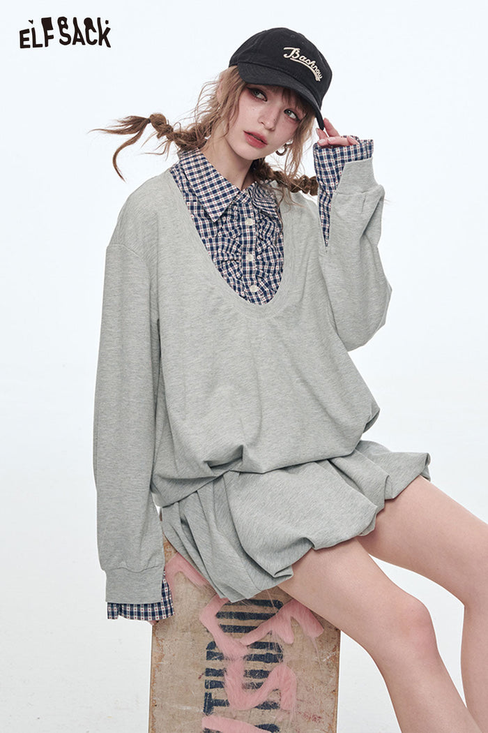 ELFSACK Sweet Sports Sweatshirt Mini Skirt Suit