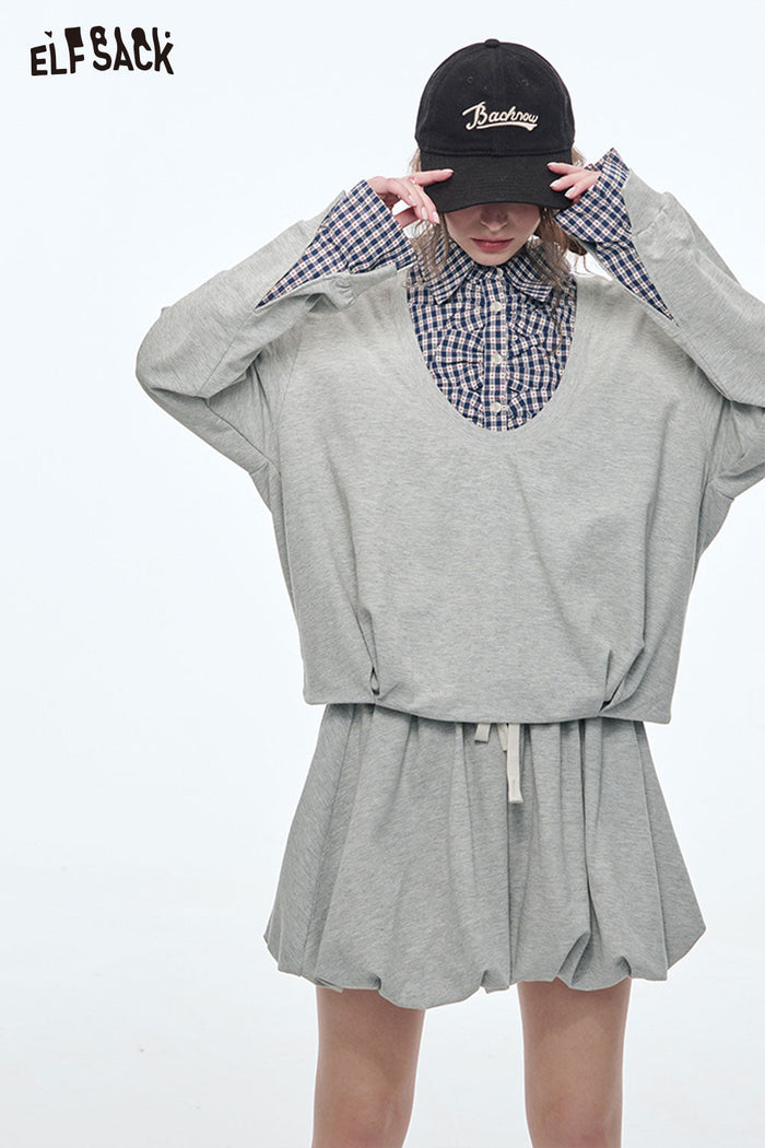 ELFSACK Sweet Sports Sweatshirt Mini Skirt Suit