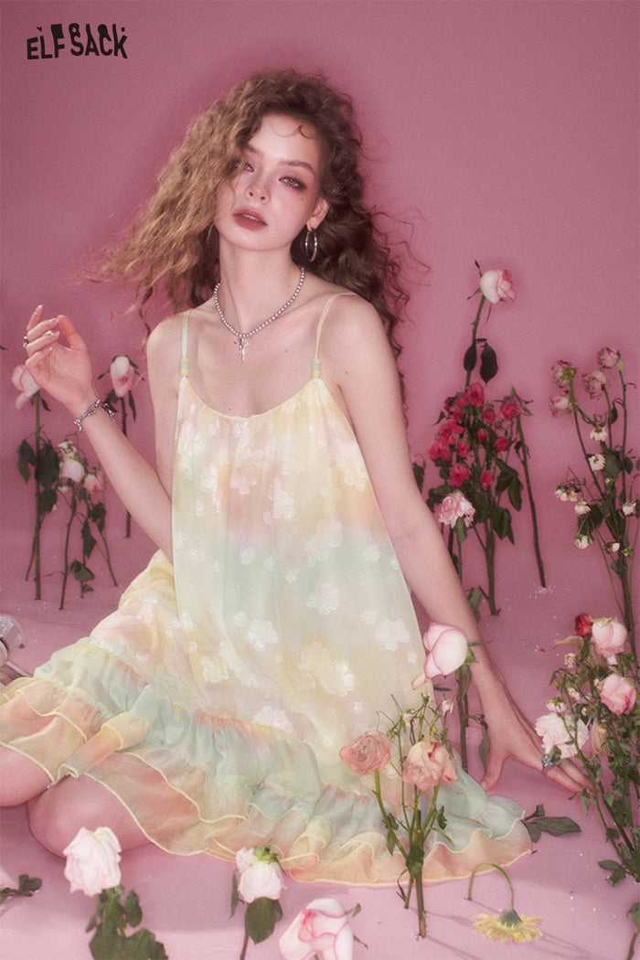 ELFSACK Swoosh Ruffle Halter Short Dress