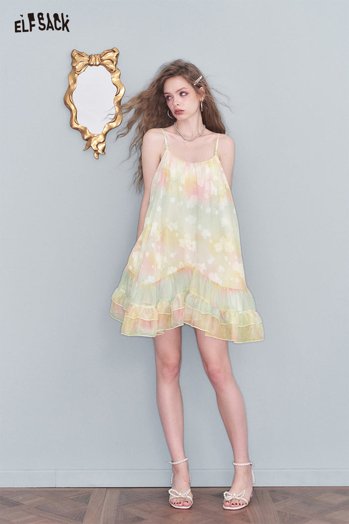 ELFSACK Swoosh Ruffle Halter Short Dress