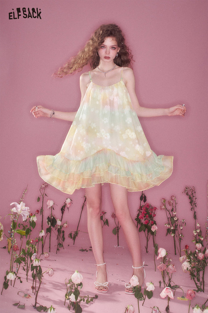 ELFSACK Swoosh Ruffle Halter Short Dress
