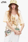 ELFSACK Teddy Bear Print V-Neck Knit Top