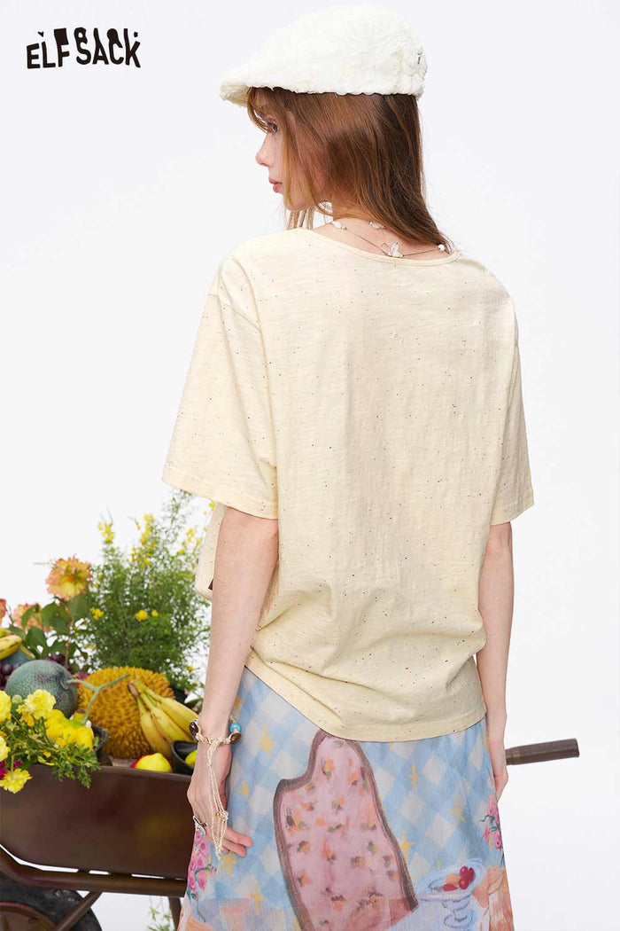 ELFSACK Teddy Bear Print V-Neck Knit Top