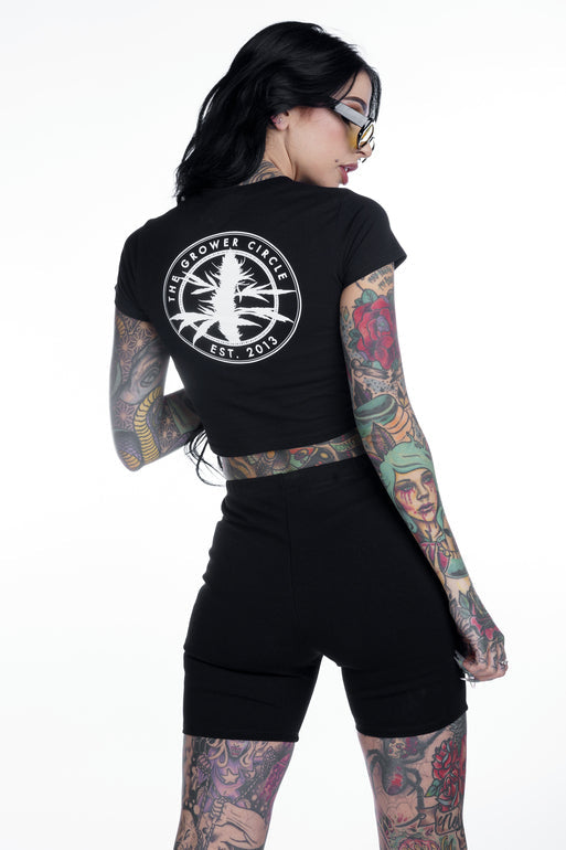 TGC Womens Black Short Sleeve Crop The Grower Circle