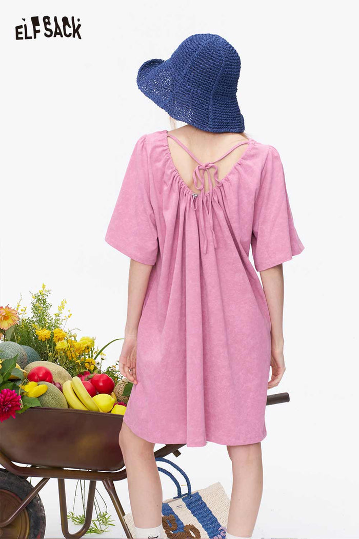 ELFSACK Tie Back Bear Embroidery Dress
