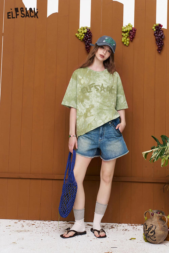ELFSACK Tie-Dye Logo Print T-Shirt