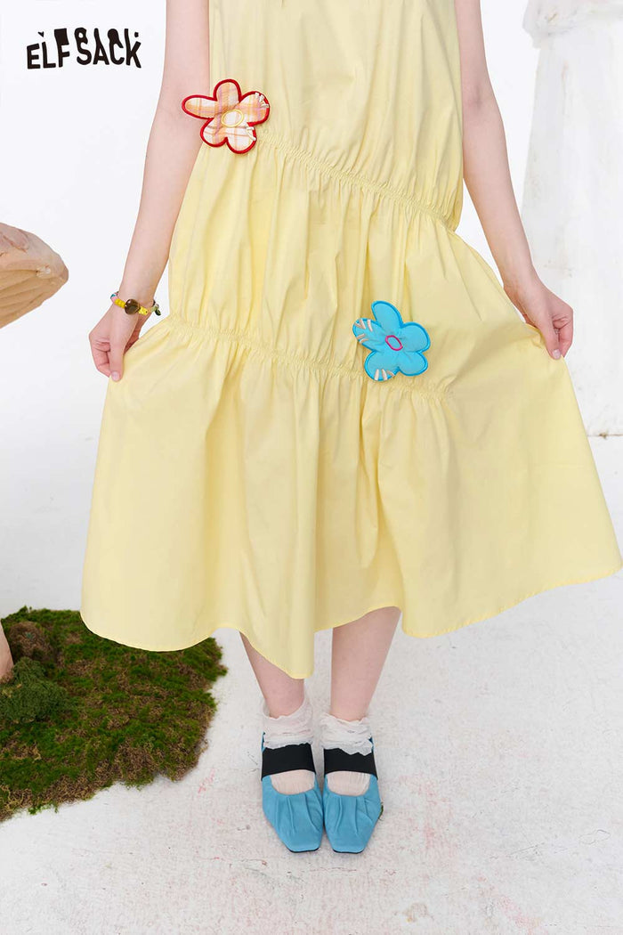 ELFSACK Tiered Dress with 3D Flower Patches