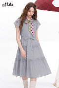 ELFSACK Tiered Ruffle Flutter Sleeve Midi Dress