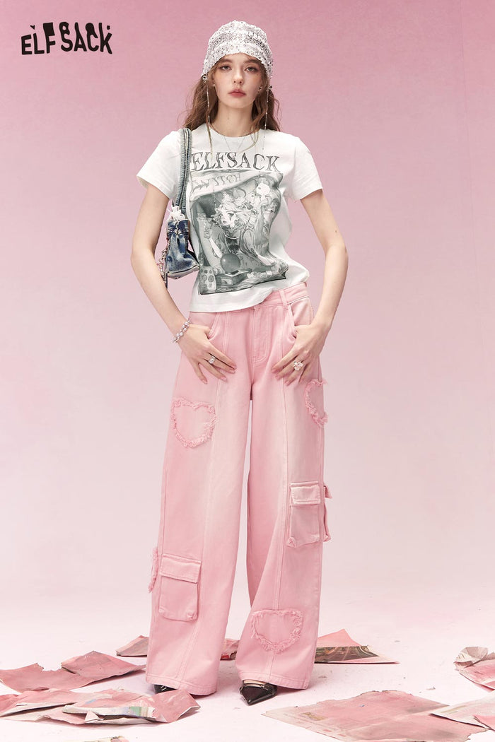 ELFSACK Trendy Cool Poster Print Cotton Short Sleeve Tshirt