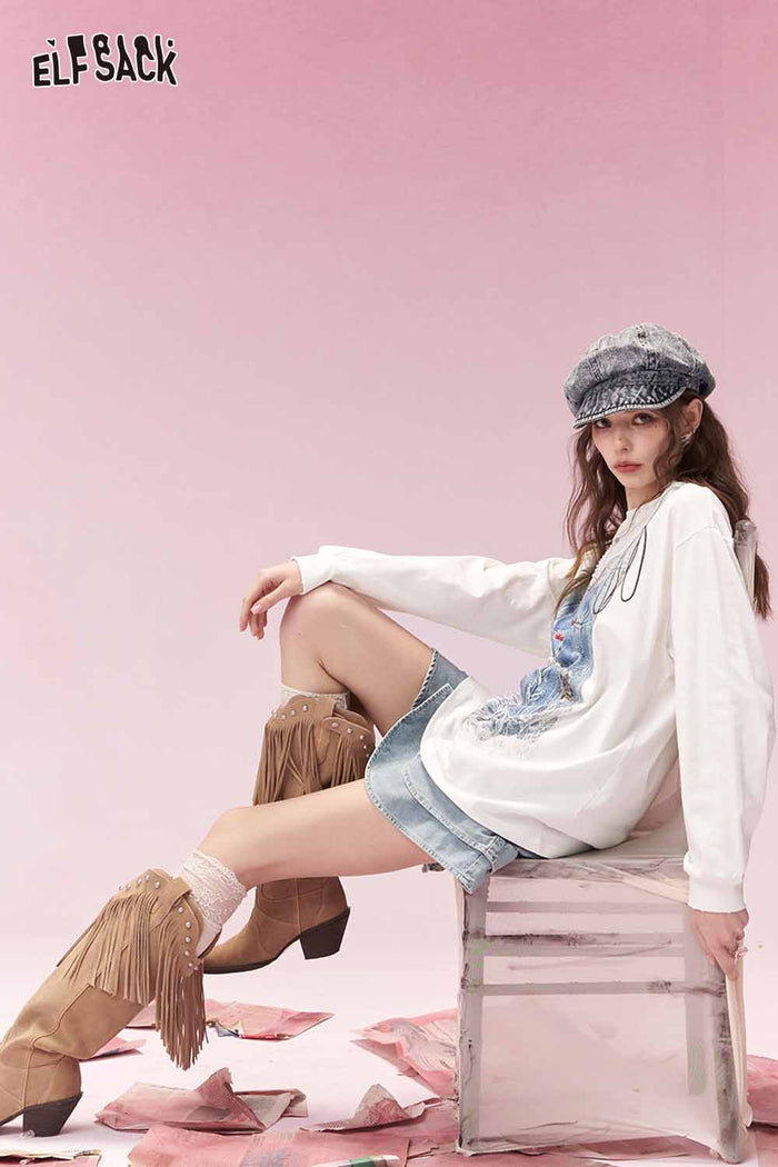 ELFSACK Trompe Loeil Printed Long Sleeve TShirt