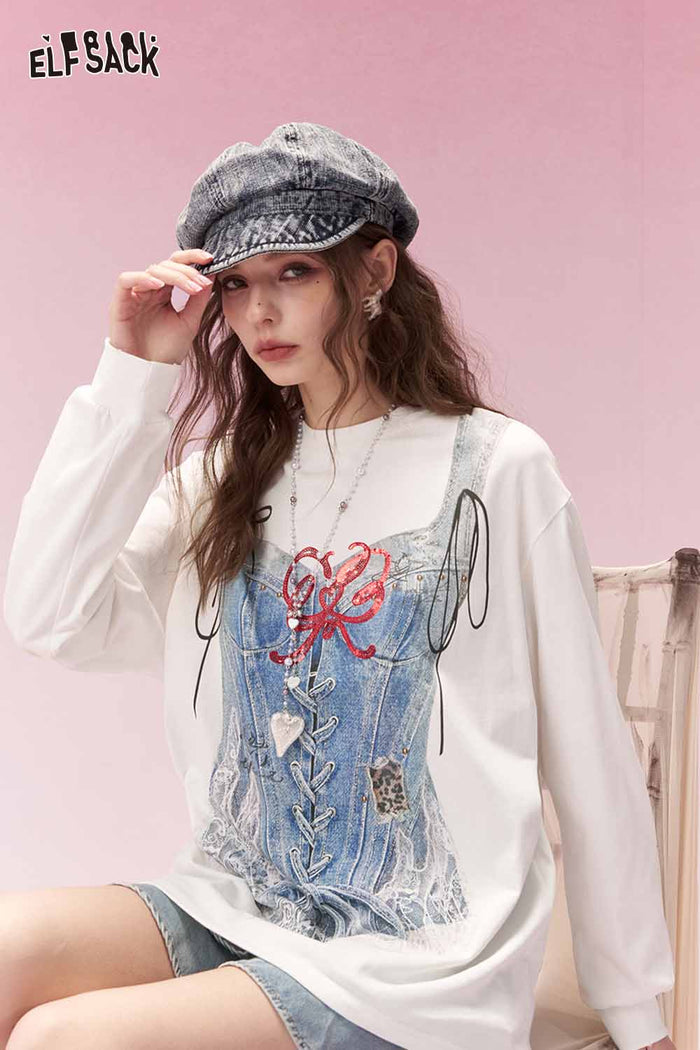 ELFSACK Trompe Loeil Printed Long Sleeve TShirt