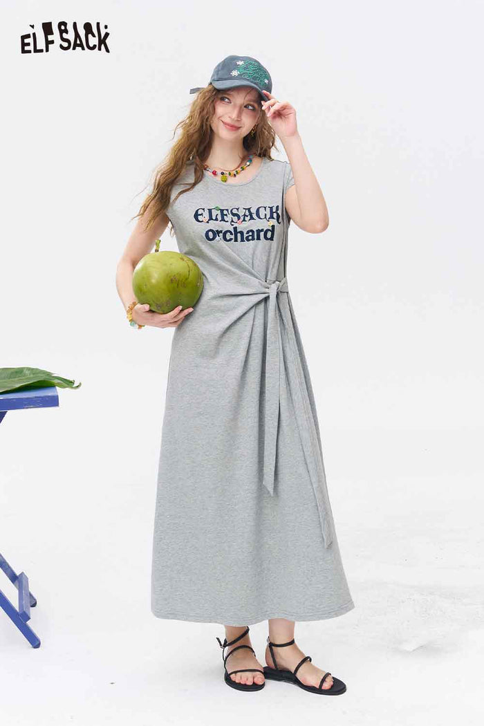 ELFSACK Twist Waist Letter Print Midi Dress