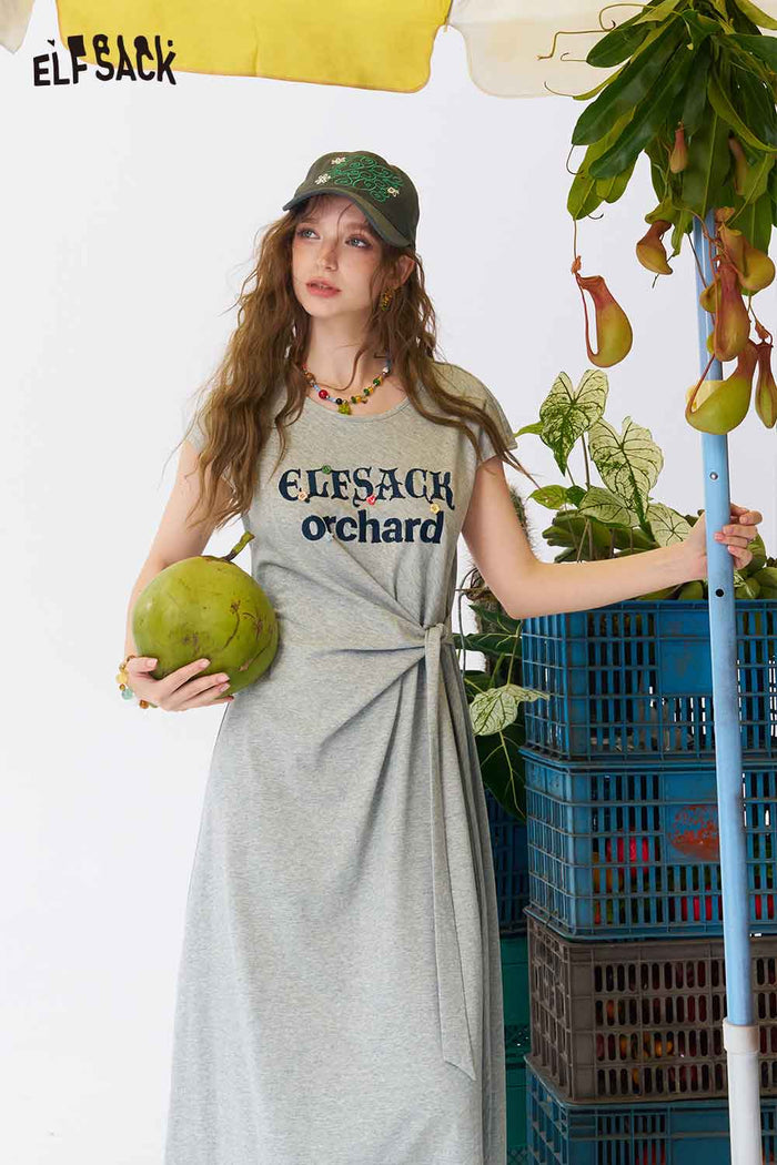 ELFSACK Twist Waist Letter Print Midi Dress