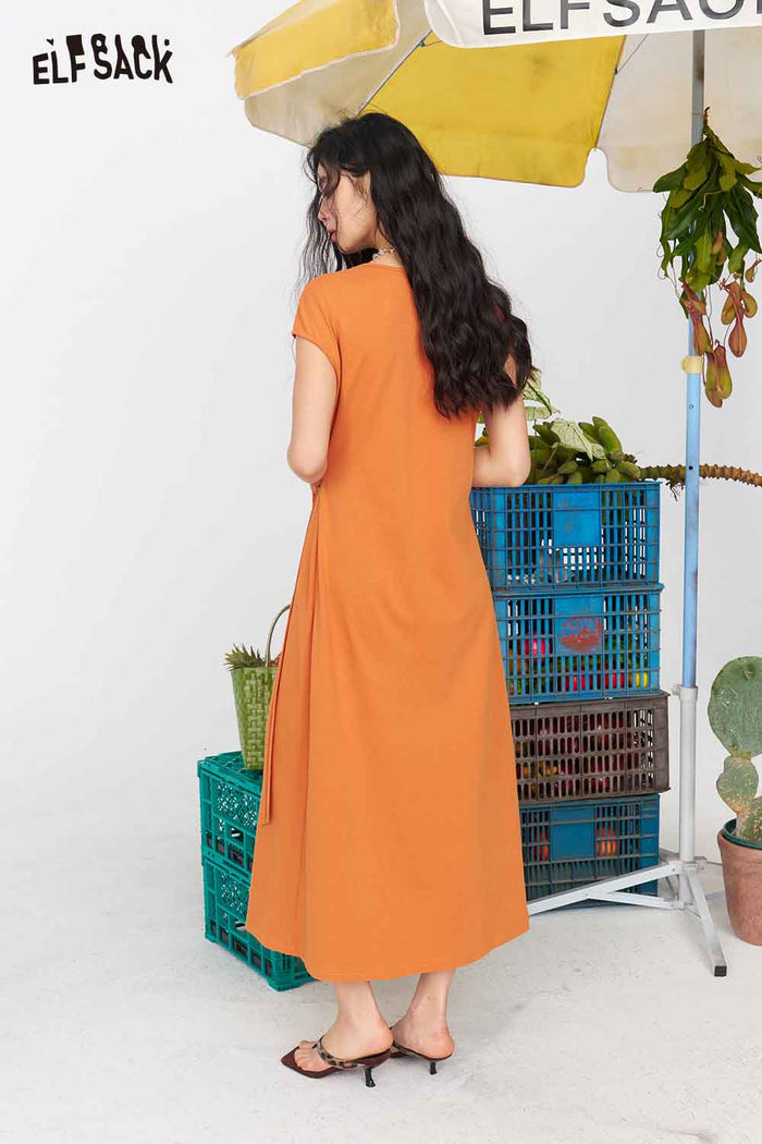 ELFSACK Twist Waist Letter Print Midi Dress