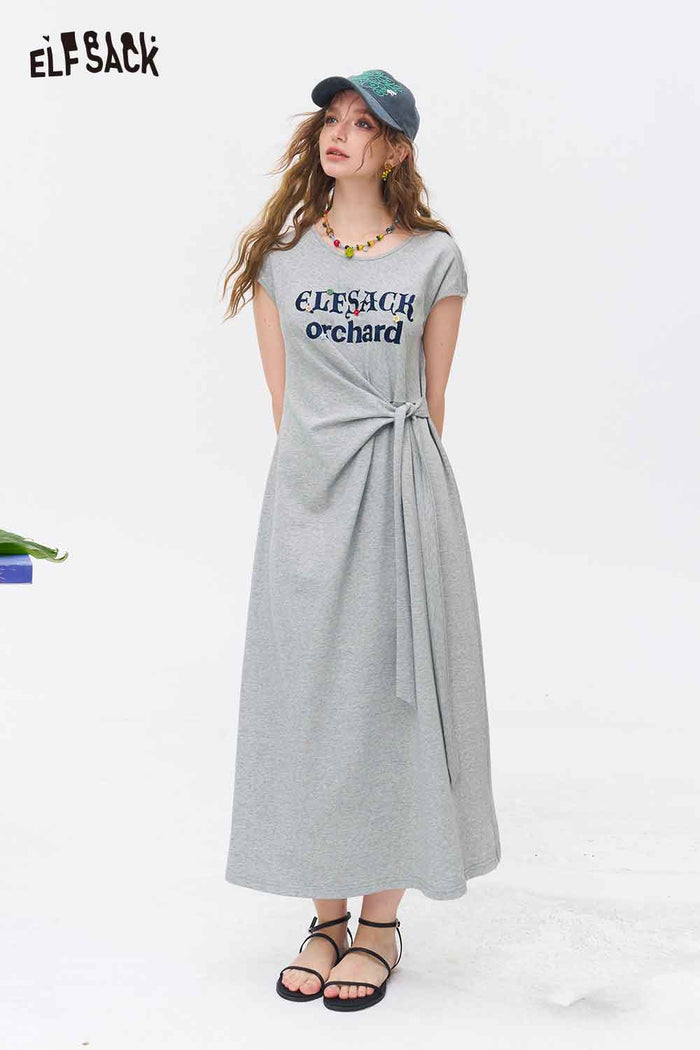 ELFSACK Twist Waist Letter Print Midi Dress