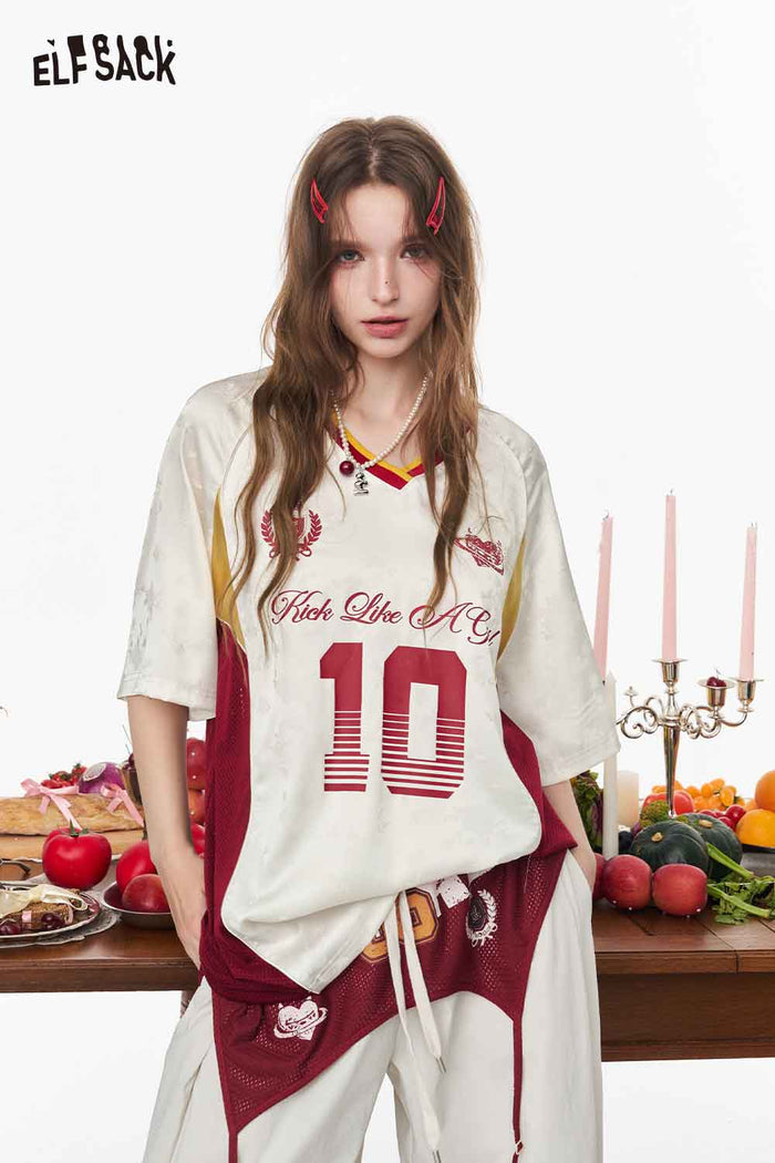 ELFSACK V-Neck Color Block Soccer Jersey Tee