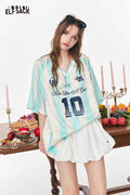 ELFSACK V-Neck Color Block Soccer Jersey Tee