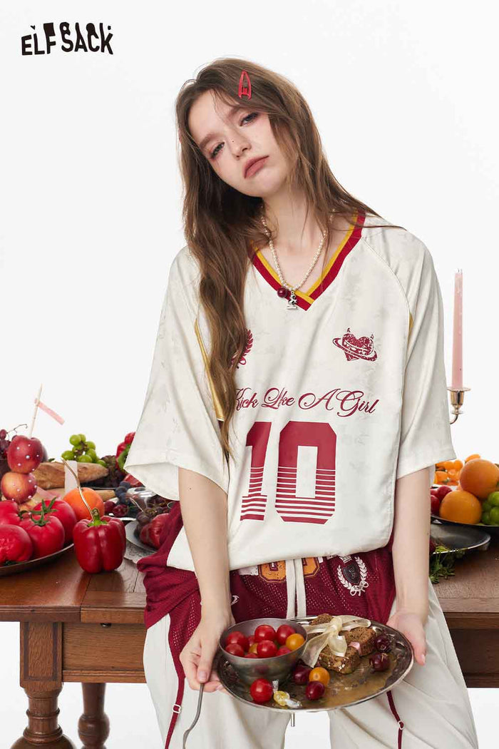 ELFSACK V-Neck Color Block Soccer Jersey Tee