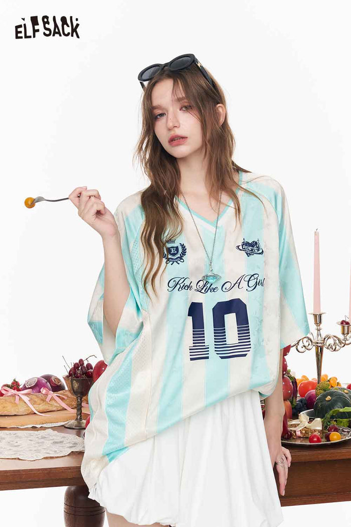 ELFSACK V-Neck Color Block Soccer Jersey Tee