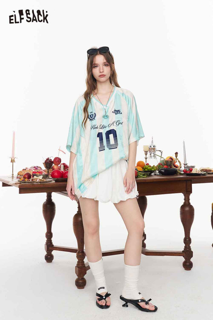 ELFSACK V-Neck Color Block Soccer Jersey Tee