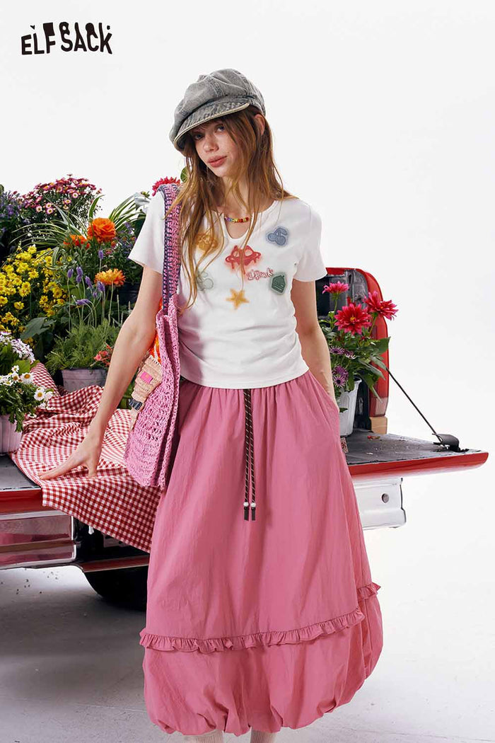 ELFSACK V-Neck Colorful Letter Knit Slim Tee
