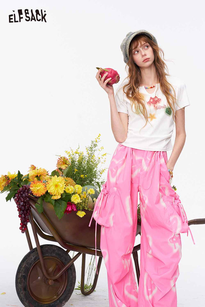 ELFSACK V-Neck Colorful Letter Knit Slim Tee